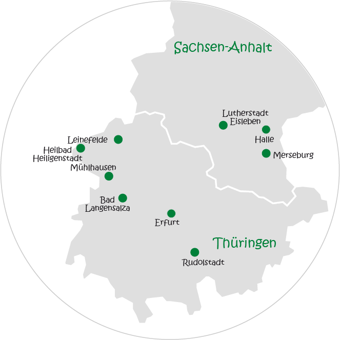 Standorte unserer Ergotherapien in Sachsen-Anhalt und Thüringen